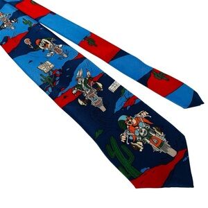 Vintage Warner Bros. Looney Tunes Red and Blue Silk Tie 57”